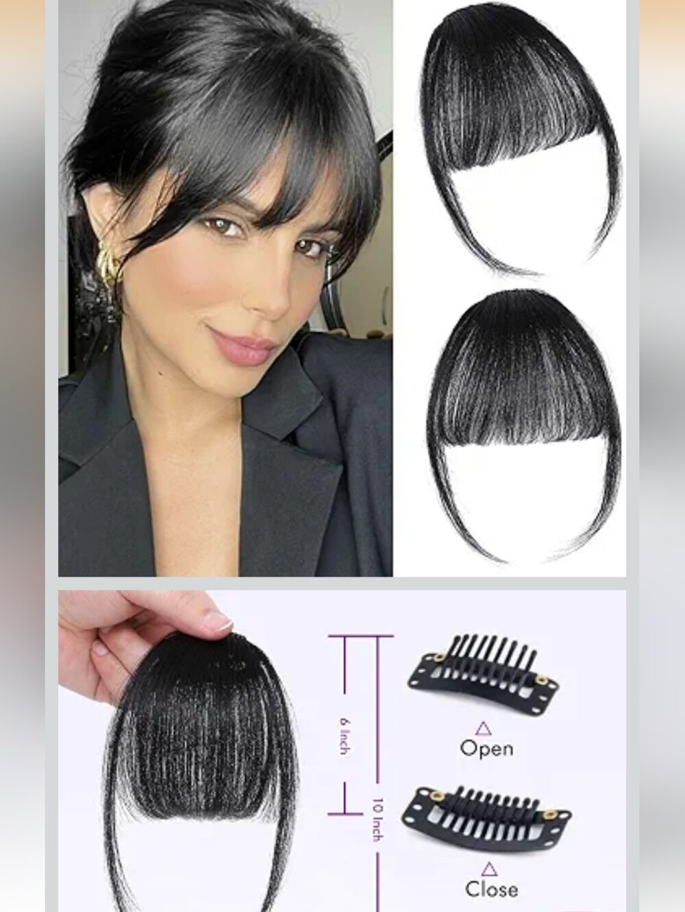 Clip-In Fringe Bangs Hairpiece - Black 100%human Hair